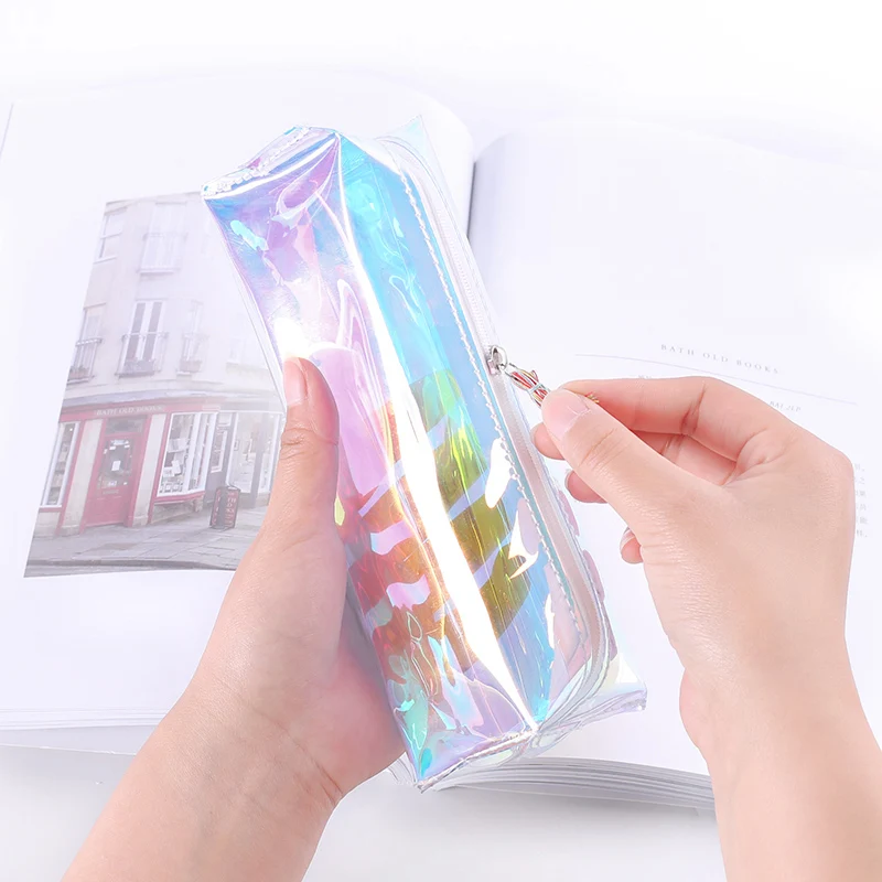 JUKUAI Creative Transparent Laser Clear Soft Clear Pencil Case School