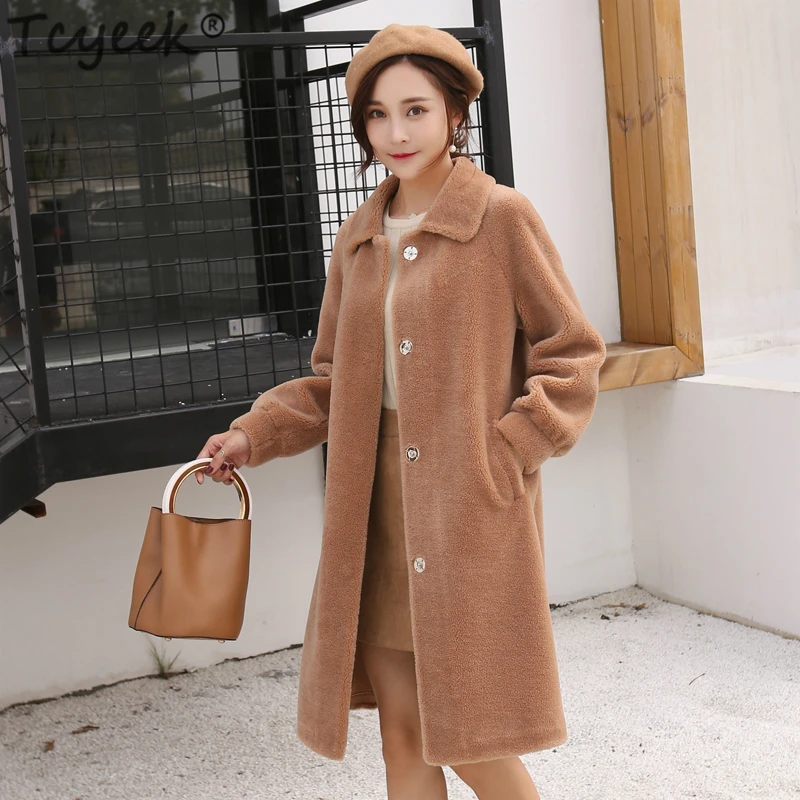 

Tcyeek Natural Sheep Shearing Jacket Women Real Fur Wool Parka Long Overcoat Autumn Winter Coat Female Spring Clothes LWL1361
