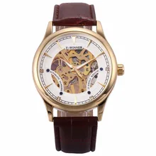 WINNER Retro Automatic Skeleton Steampunk Gear Brown Leather Band Mechanical Men’s Wrist Watch Relogio Masculino Jewelry /PMW484