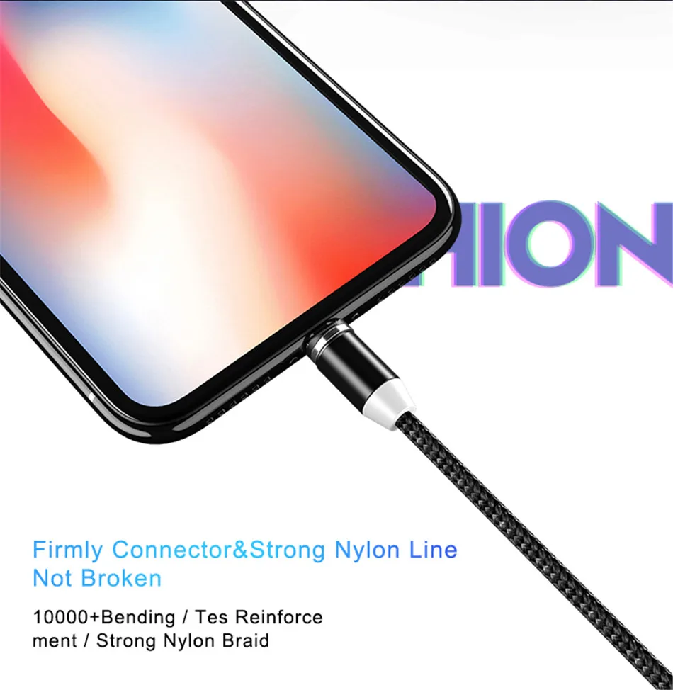 NOHON LED Magnetic Charge Cable Lighting Micro USB Type C Phone Cable For iPhone X 7 8 6 Xiaomi 1m Fast Charge Magnet Charger 1M (2)