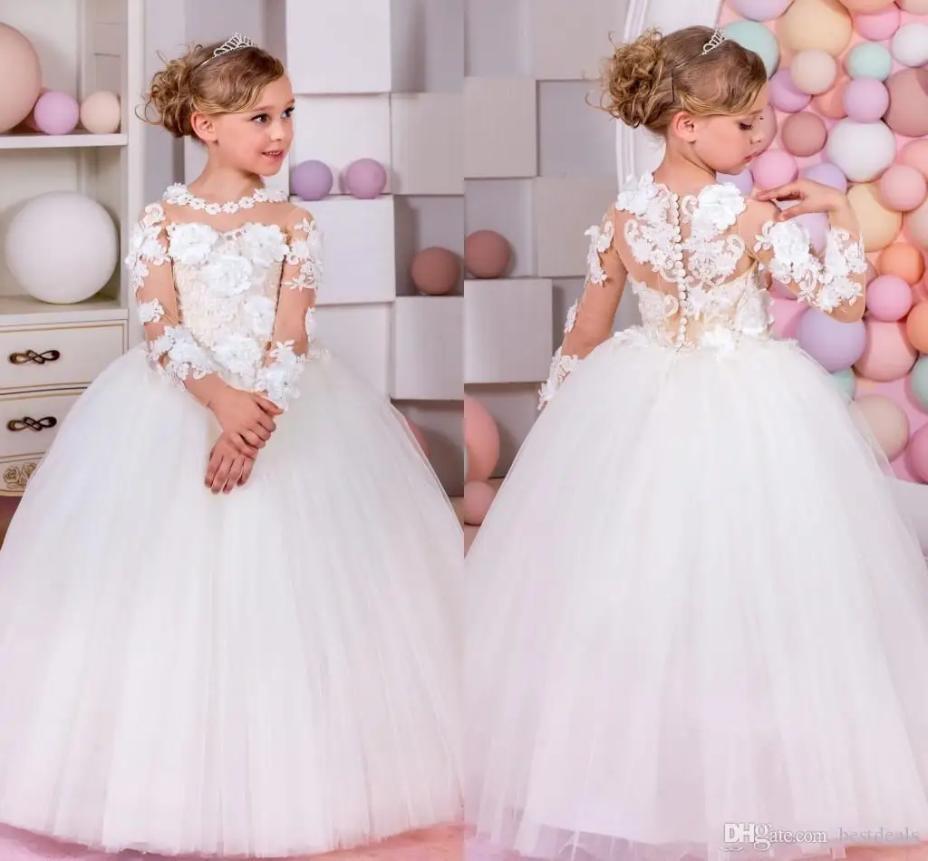 2017 Niñas Vestidos Desfile Para Chicas de Manga Larga vestido de Bola Vestidos Floristas Niños Vestidos de Primera Comunión F304|communion dresses|first communion dressesgirls pageant dresses - AliExpress