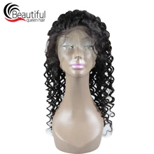 360 парик для фронтального кружева глубокая волна бразильские парики Remy с предварительно сорванными натуральными волосами швейцарское кружево 12-2" Красивая Королева