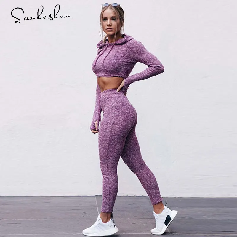 Women Sport Suit Jogging Femme Running Set Sweatshirt Hoodies Long