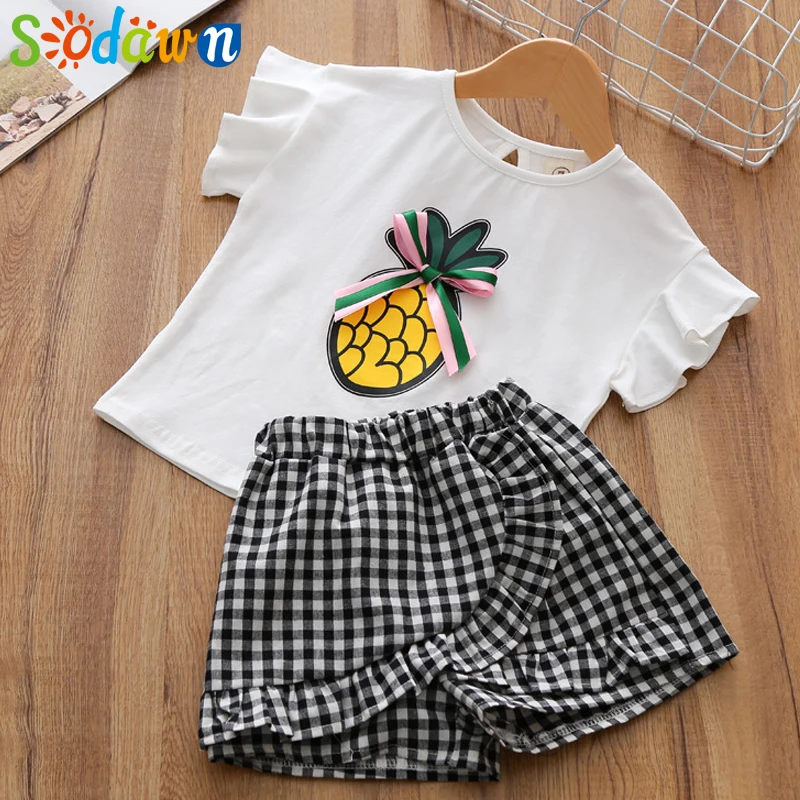

Sodawn Children's Suit 2018 Summer New Girls Clothes Pineapple Printed Short Sleeve T-Shirt + Shorts Set Children Clothing