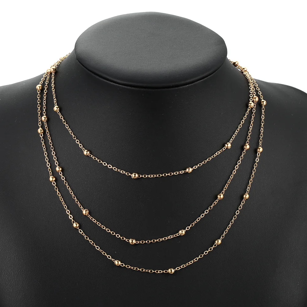 

2019 new fashion charm three-layer chain alloy chain necklace neck chain clavicle chain
