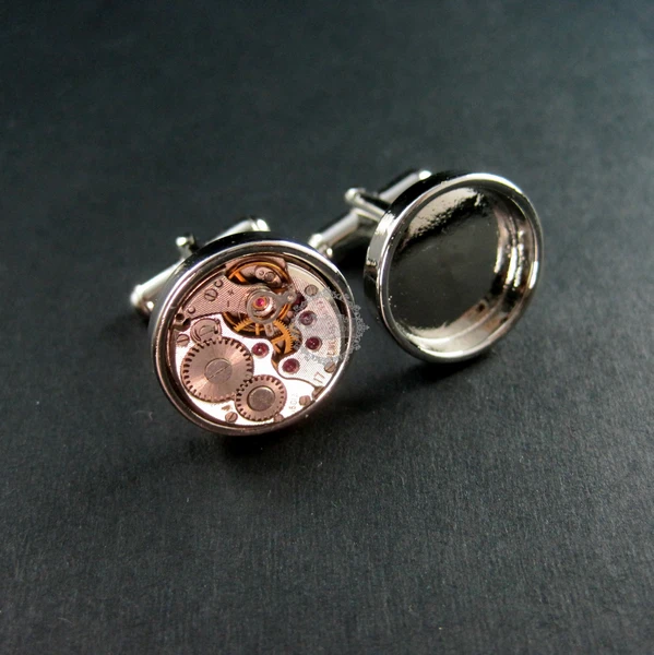 Запонки для часов в стиле стимпанк серебристые черные 16 5 мм|cuff links|french cufflinkscufflinks