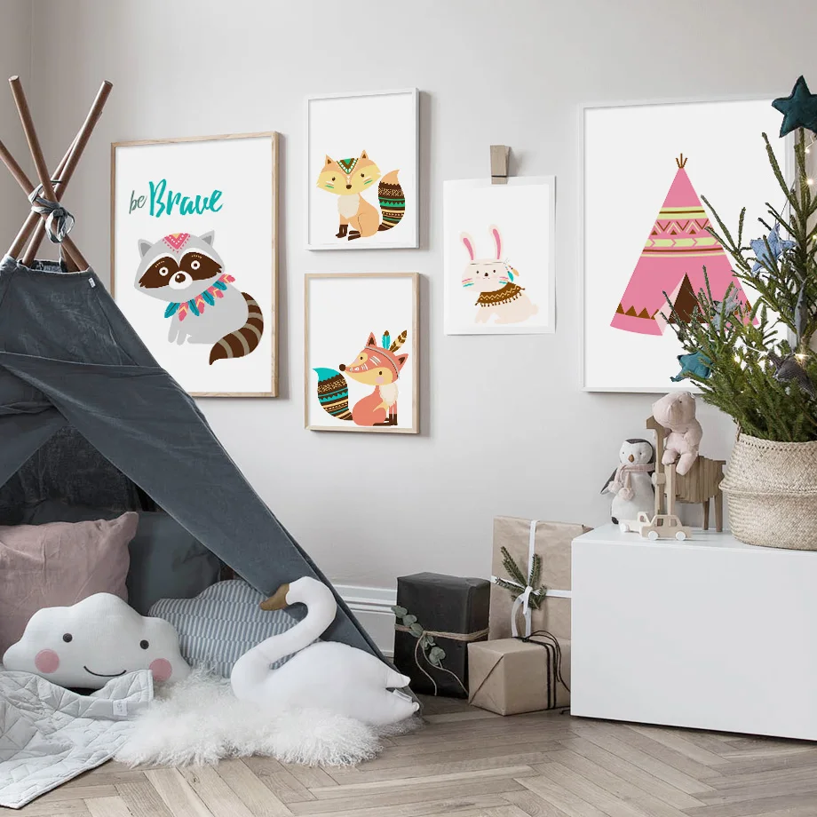 Raccoon Rabbit Fox Deer Bear Tent Wall Art Canvas Painting Nordic Posters And Prints Kids Nursery Pictures Wall Paintings Raccoon Rabbit Fox Deer Bear Tent Wall Art Canvas Painting Nordic Posters And Prints Kids Nursery Pictures Wall Paintings