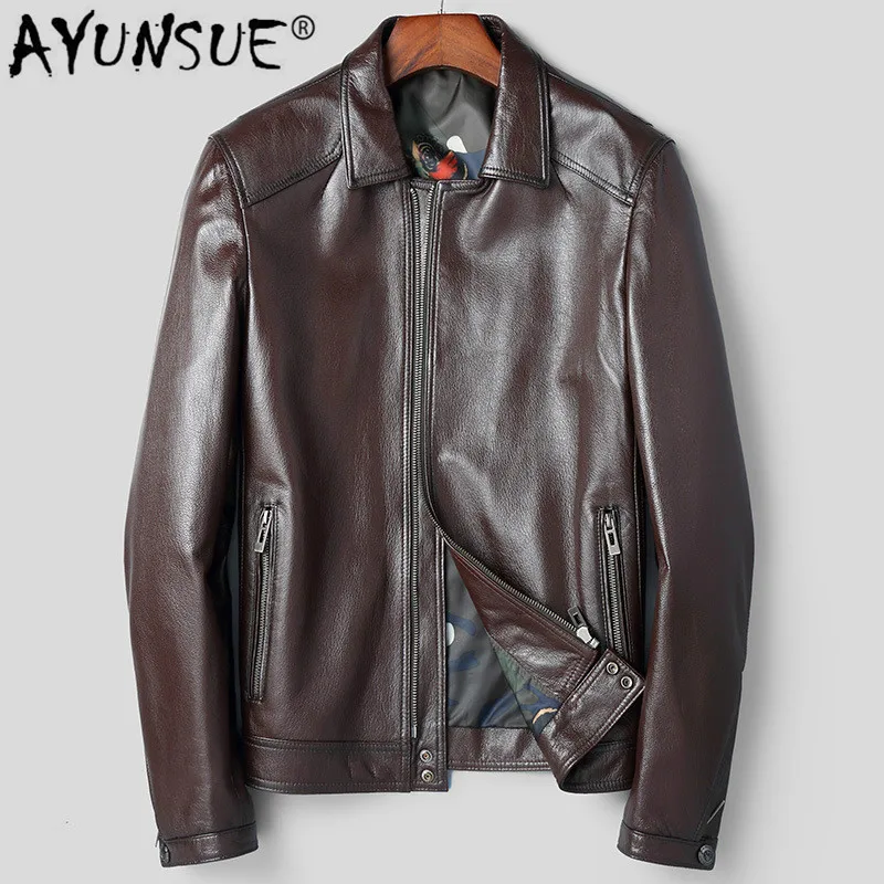 AYUNSUE Men's Leather Jacket Goatskin Genuine Leather Coats Men 2019 Short Korean Spring Autumn Leather Jackets 81B705 KJ2417