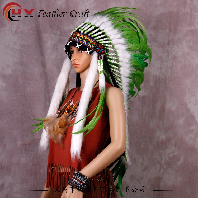Перья из Индии; для головного убора ручной работы костюмы с перьями родные перья головной убор войны капот индийский перо шляпа - Цвет: long green