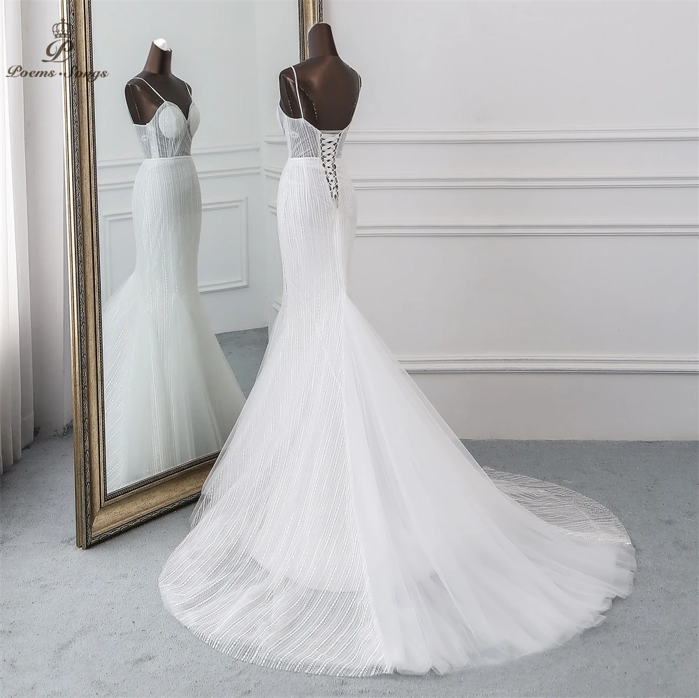 US $79.05 Poems Songs New Ivory Sequined Lace Mermaid Wedding Dress 2020 Halter Style Vestidos De Novia Beach Wedding Gowns Robe Mariage