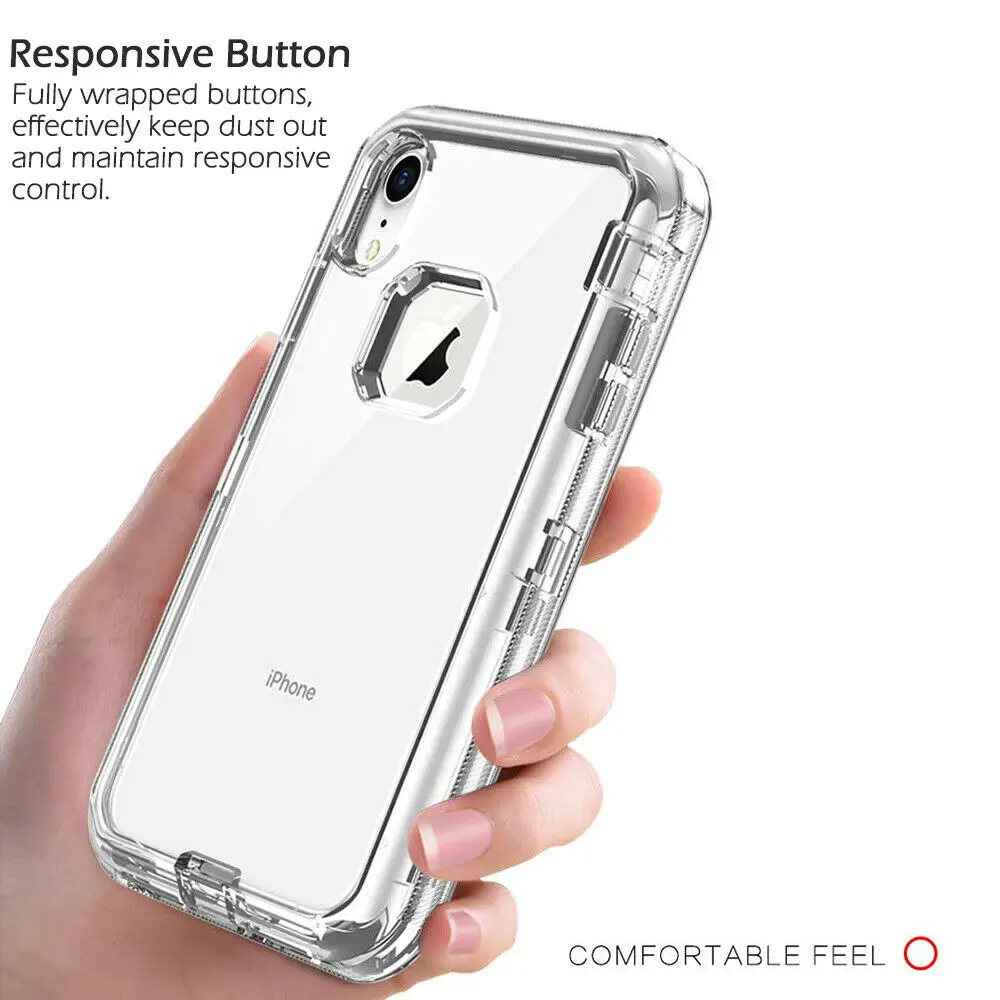 iPhone X XS Max 6 7 8 Plus Clear Crystal Defender Case Cover Fits Otterbox Clip