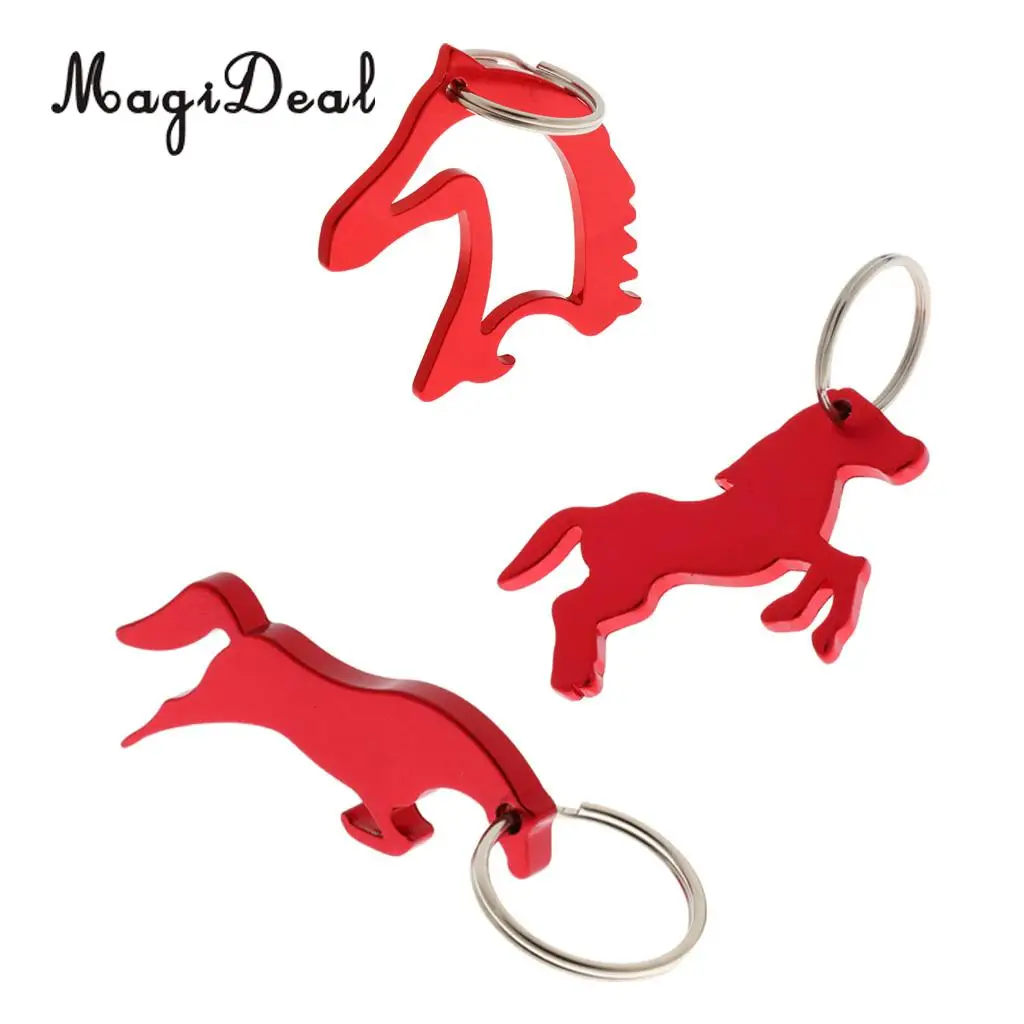 MagiDeal 3 Style Alloy Horse Bottle Opener Key Ring Keychain Bag Pendent Red