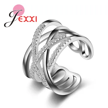 

New Hot Punk Jewelry 925 Sterling Silver With Austrian Crystal Weave Stylish Opening Adjustable Size Rings For Woman Girls