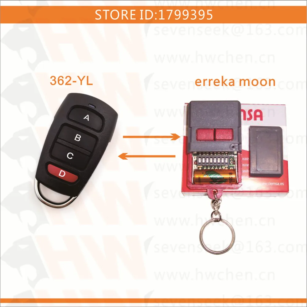 

free shipping ERREKA MOON Garage Door 433.92MHZ remote control cloning copy key 362-5pcs