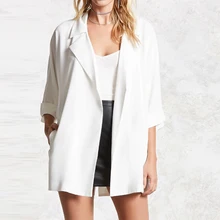 Осенний кардиган, пальто для женщин, сплошной цвет, рукав три четверти, Повседневный Кардиган, свободный, отложной воротник, пальто с лацканами размера плюс, куртка