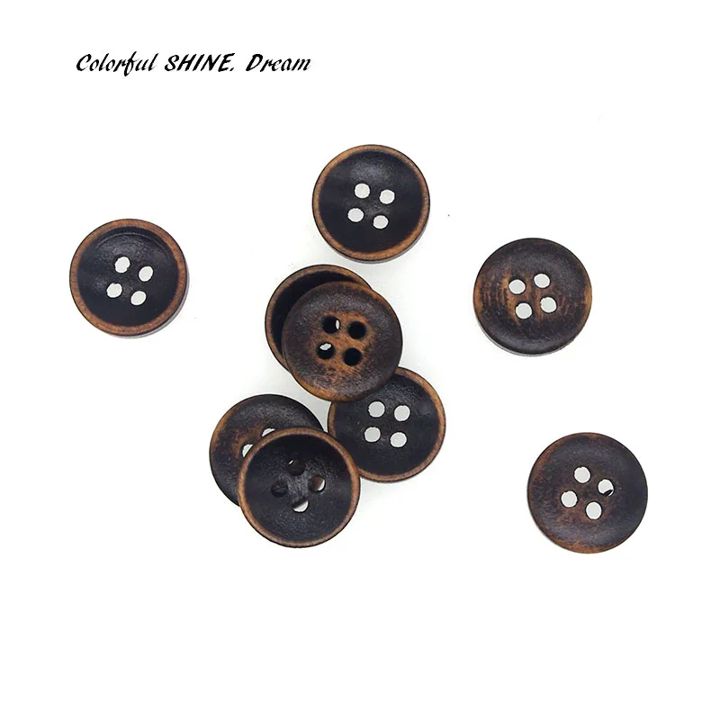 

20PCs Wholesale Nutural Wooden Buttons Round Imitate Old Style Scrapbooking Sewing Accessories DIY Craft 4 Holes 15mm Dia.