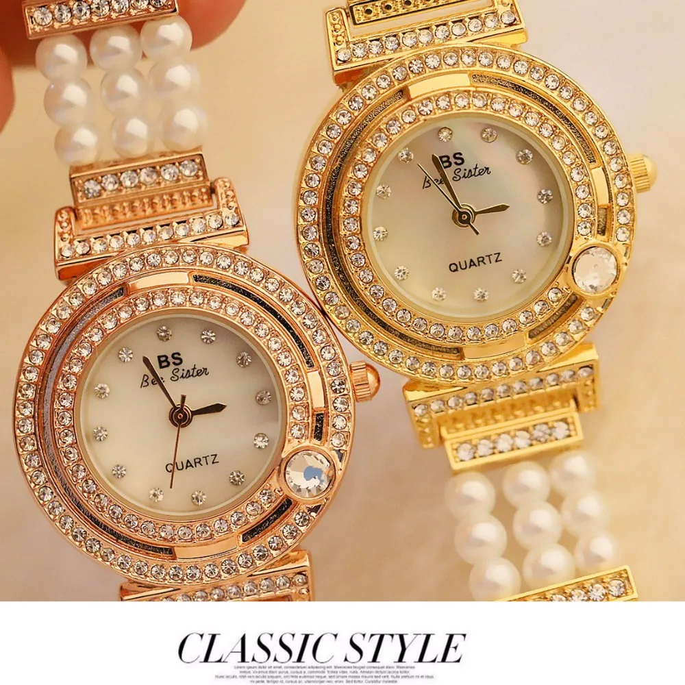 Luxury Gold ladies Watch New Pearl Band Casual Womens Watches New