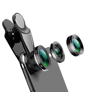 

Professional 3 In 1 Phone Camera Lens Kit Fish Eye 0.63X Wide-Angle 15X Macro Lens For Iphone X 8 7 Plus Nokia 6 5 Mobile Lens