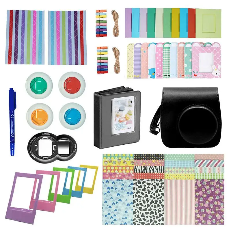 Studyset для Instax Mini9/Mini8/8 чехол/альбом/линзы для селфи/Фильтры/рамки для стен/рамки для пленки/наклейки на границы/угловые наклейки - Цвет: black