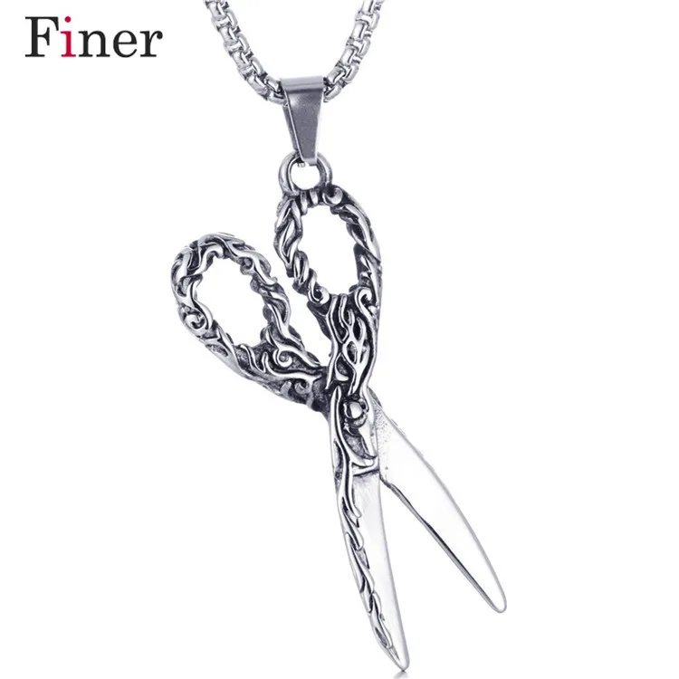 

Vintage Hairdressing Scissors Barber Pendant Necklace Stainless Steel Silver Gold Hair Barber Scissors Pendants Men Jewelry