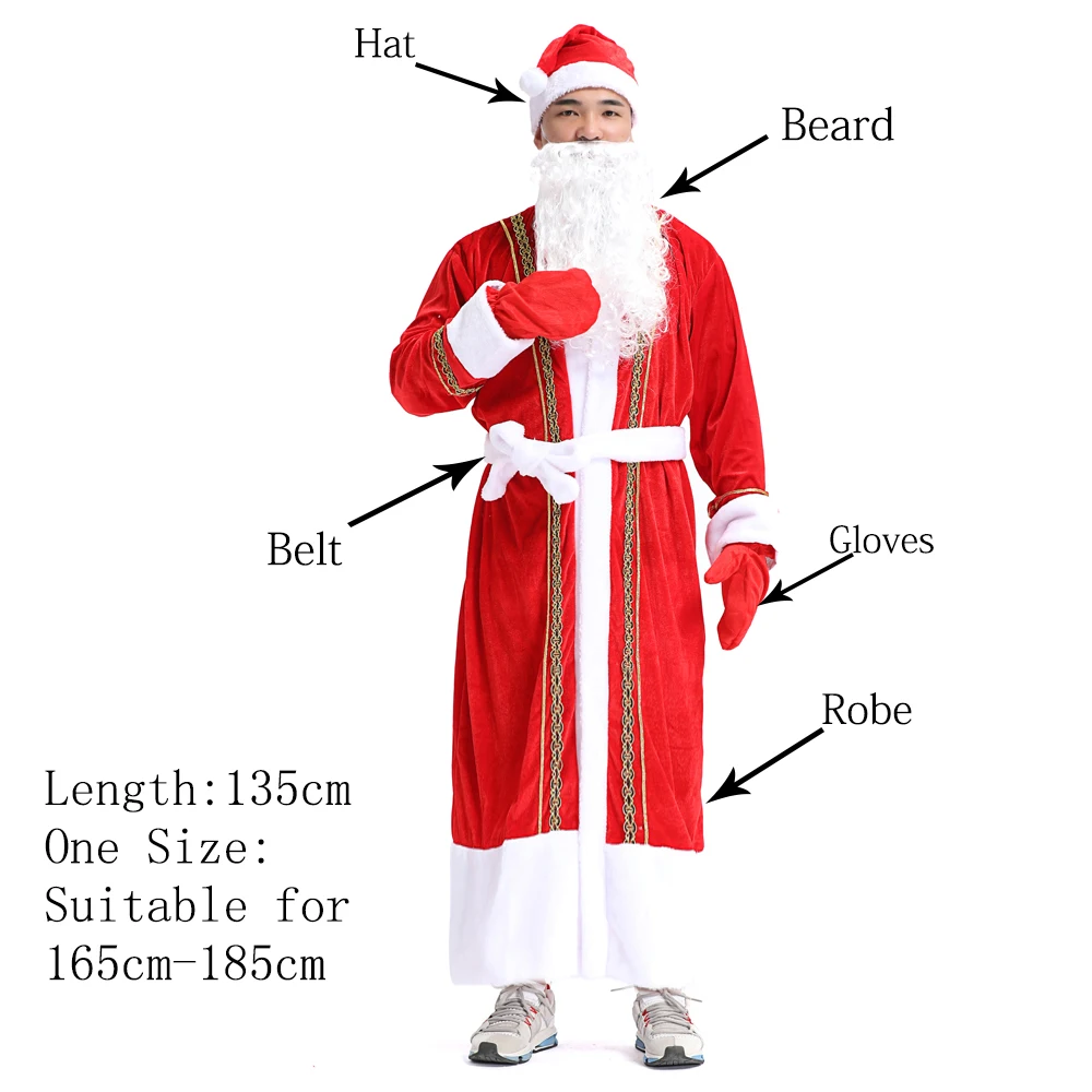 Рождественский костюм Санта-Клауса, Мужская одежда для косплея Санта-Клауса, нарядное платье на Рождество, Рождество, 5 в 1, женский костюм, костюм для взрослых