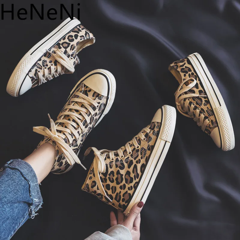 

Woman Casual Canvas Shoes Leopard Lace up High Top Shoes Female Sneakers Fashion Platform Shoes Women zapatos de mujer