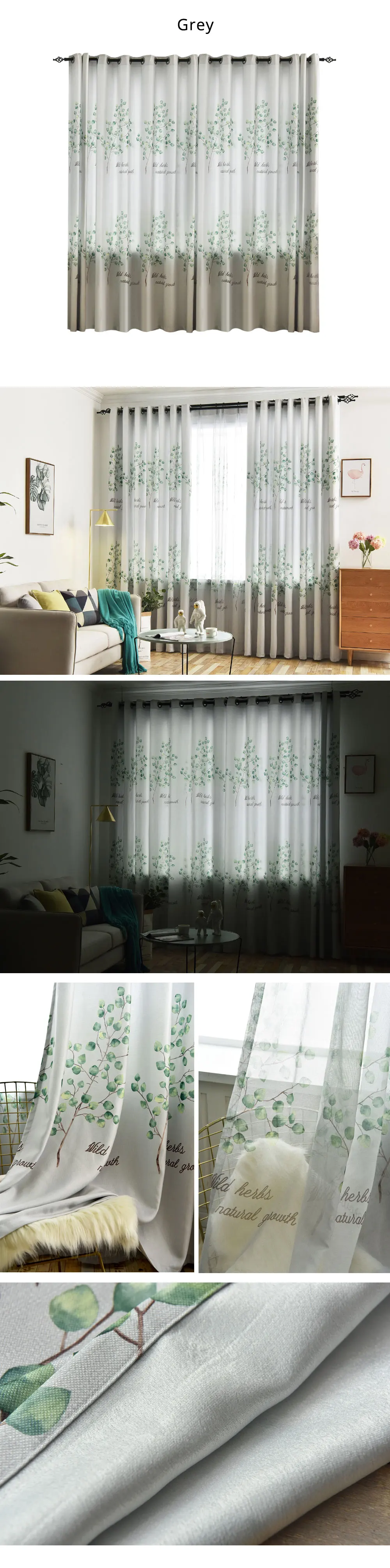 ZG130 NAPEARL 1 Piece Elegant Panel Drops Pastoral Design Tulle Curtains Match for Living Room All Match Fresh Thread Fabric Leaves (2)