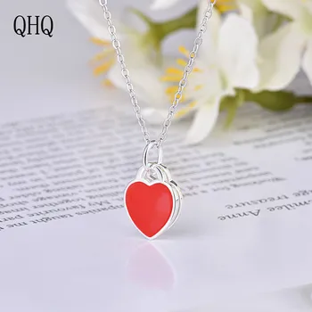 

QHQ necklaces & pendants heart red green necklace pendant Clavicle choker necklaess invisible fashion accessories jewelry women
