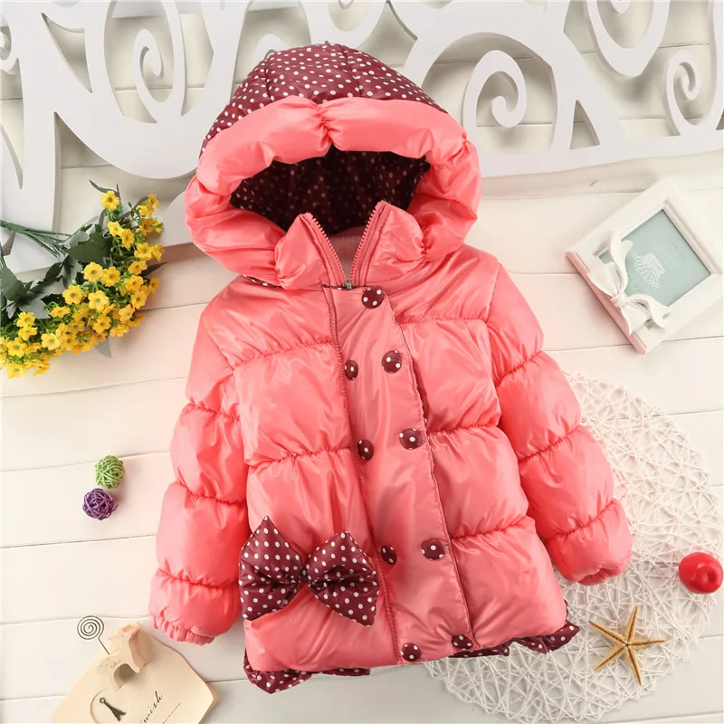 

Children Outerwear Baby Girls winter Coats long-sleeved with Bow girl's warm Baby jacket Outerwear Clothes Thick Kids Hooded