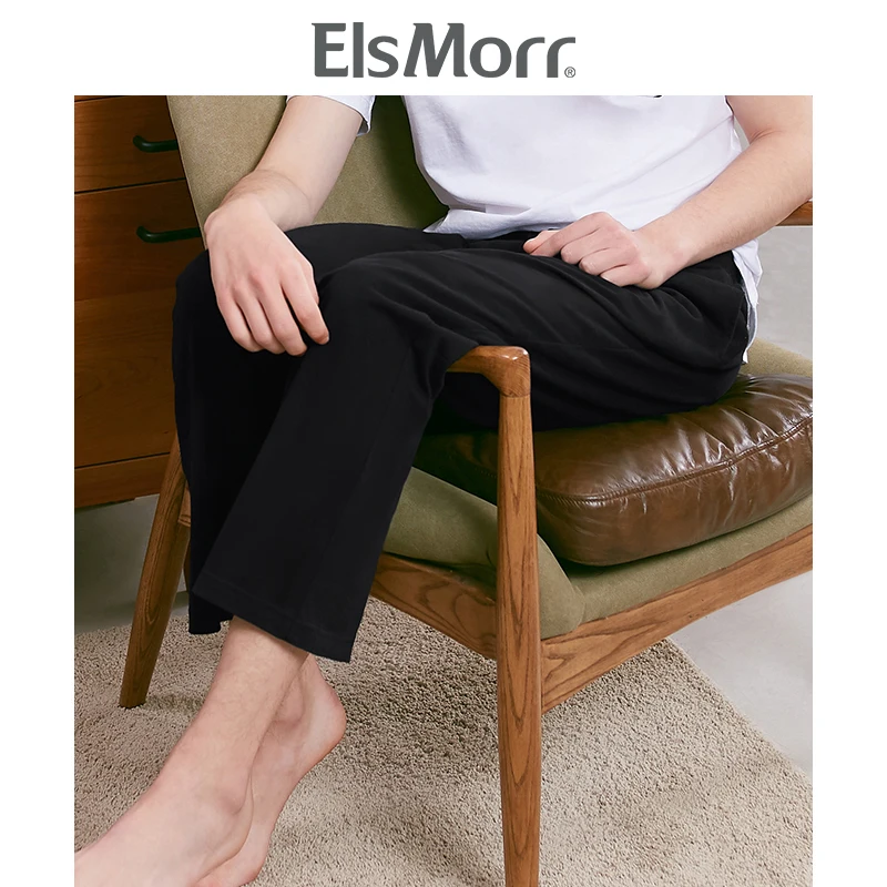 

ElsMorr Men's Cotton Pajama Pants 2019 New Loose Casual Men's Home Trousers Drawstring Sleep Bottoms Male Mens Lounge Pants