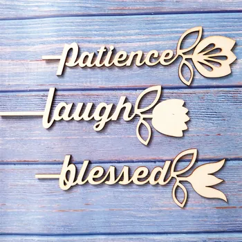 

10pcs Dreams Laugh Goodness Family Love Patience Faith Friends Trust Blessed Wood Sign with Flower Stick Wedding Photo Props