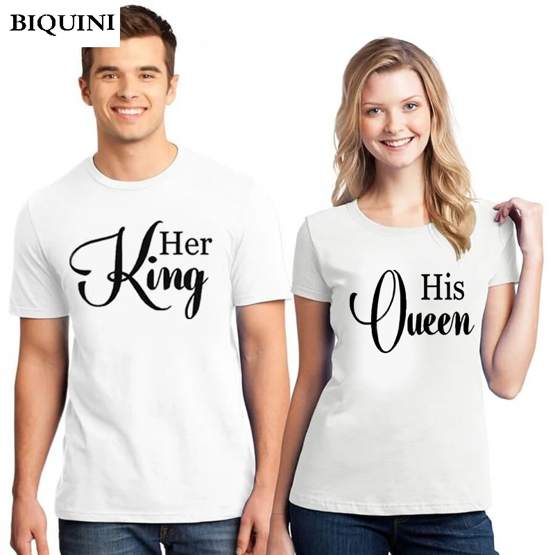 

King Queen Print Men/women Unisex T-shirt Lover Paired T-shirts New Arrival 2019 Summer Cotton Top Tee Shirt Couple T Shirt