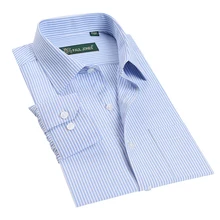 Новое поступление Для мужчин с длинным рукавом рубашка Классическая Полоска Для мужчин s рубашки для бизнеса, торжественных случаев Regular Fit офиса мужская рубашка
