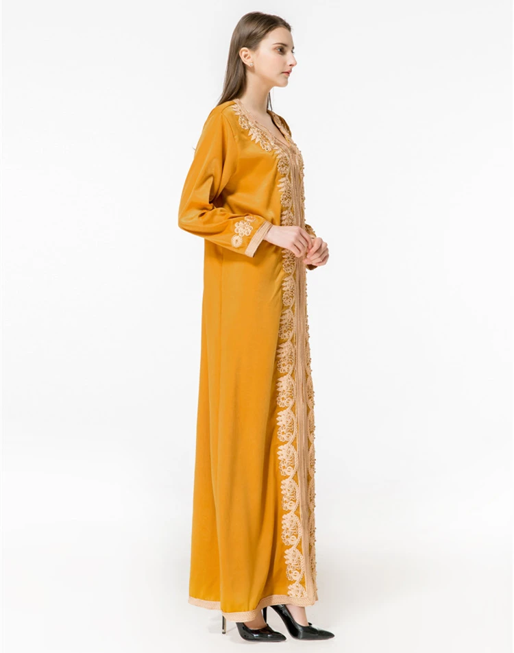 Рамадан 2019 высокое качество женское макси с длинным рукавом длинное винтажное платье плюс размер вышивка Дубай мусульманское платье