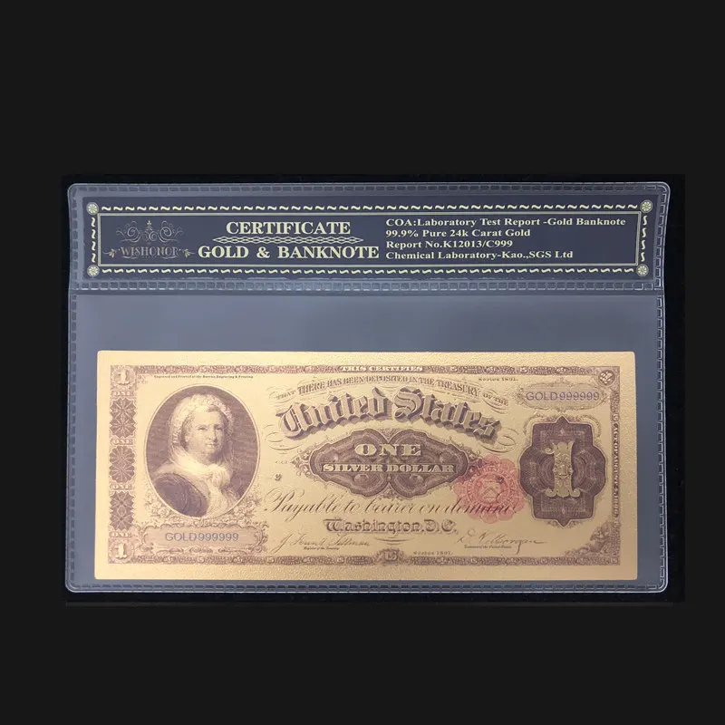 Новинка США 1891 года 24k золотые банкноты Поддельные Банкноты 1 доллар с оправой COA
