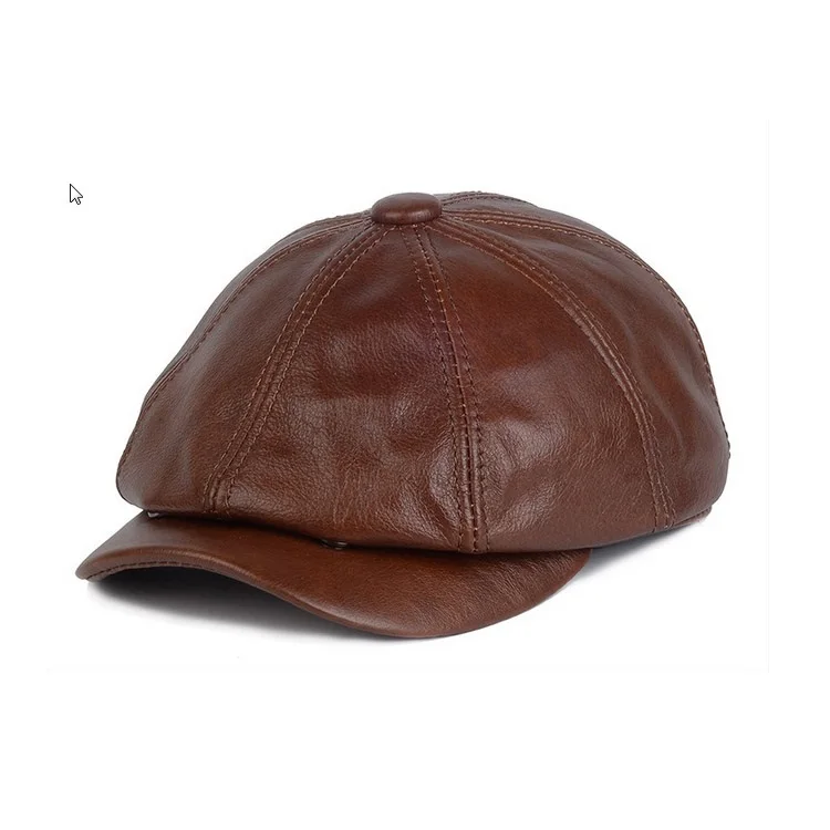 

New Winter Leather Beret Hats for Men Fashion men's fashion leather hat spring high quality cowhide leather beret army cap