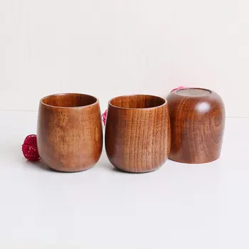 

50pcs Japanese Style Zizyphus Jujube Solid Wood Tea Cup Wooden Wine Glass Eco-friendly Vintage Pot-bellied Cup WB194