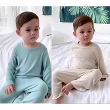 Kids Cartoon Girls Boys Cotton pajamas Children Solid color Spring Autumn Winter Unisex Clothing Baby Home Clothing children s home clothing peached cotton christmas print red striped boys girls home pajamas set autumn winter height 90 160cm