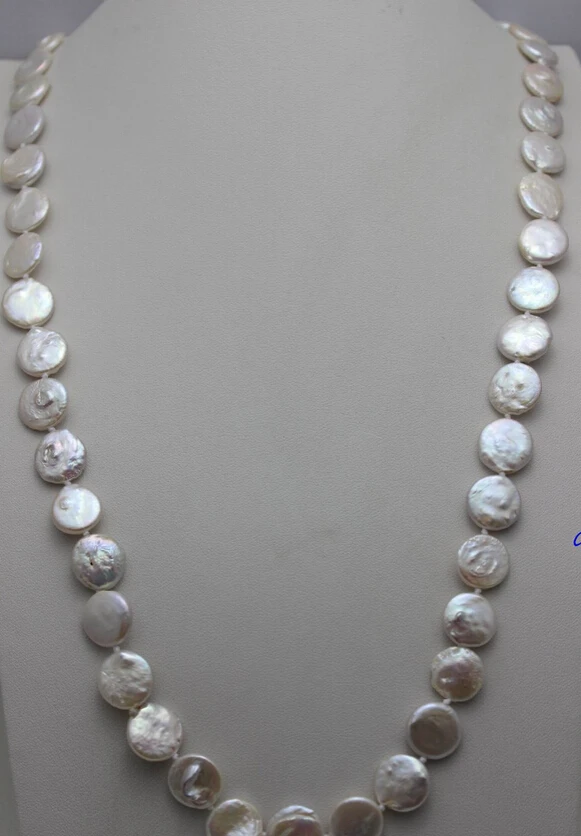 

ddh003320 White coin Freshwater pearl long Necklace 12-14mm 32" No metal "handmade" Beauty