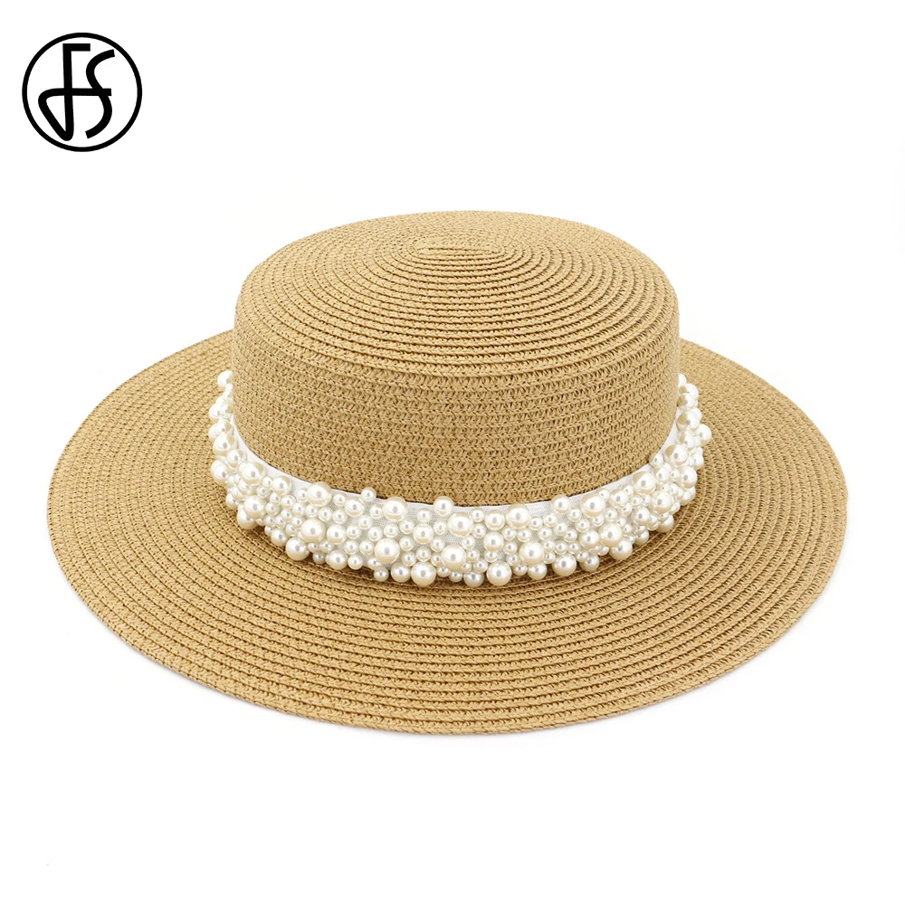 FS Модные женские шляпы с плоской подошвой, соломенная жемчужная фетровая шляпа для церкви, летняя Солнцезащитная джазовая Кепка цвета хаки, винтажная шляпа с широкими полями
