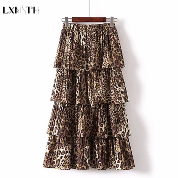 

LXMSTH New Sweet Leopard Print Tutu Skirt Women Elastic Waist Cake Skirt Long Ball Spring Autumn 2019 Loose Casual Skirts Ladies