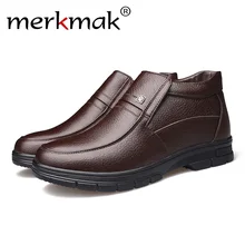 Merkmak Luxury Brand Men Winter Boots Warm Thicken Fur Men's Ankle Boots Fashion Male Business Office Formal Leather Shoes vivodsicco men boots genuine leather black pointed toe luxury fashion classic business office formal ankle boots men shoes male