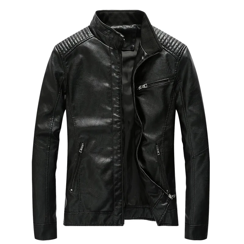 

Spring Autumn PU Motorcycle Jackets Mens Stand Collar Faux Leather Jackets Slim Coat Overcoat Slim Zipper Outerwear