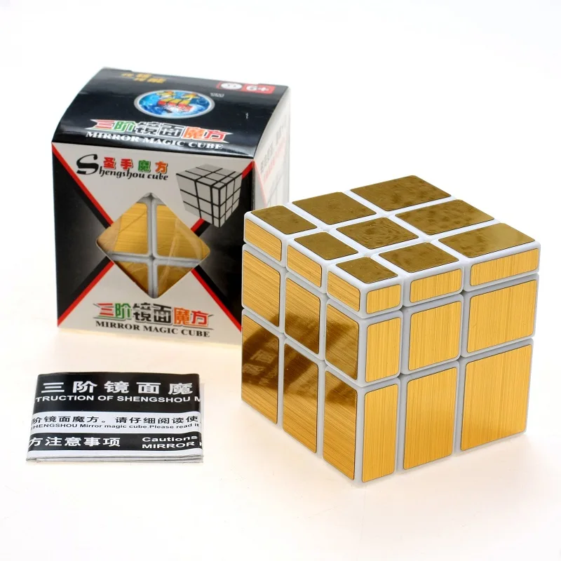 Новинка ShengShou зеркальный куб 3x3, волшебный куб, белый с серебряные наклейки и черного цветов с золотые наклейки