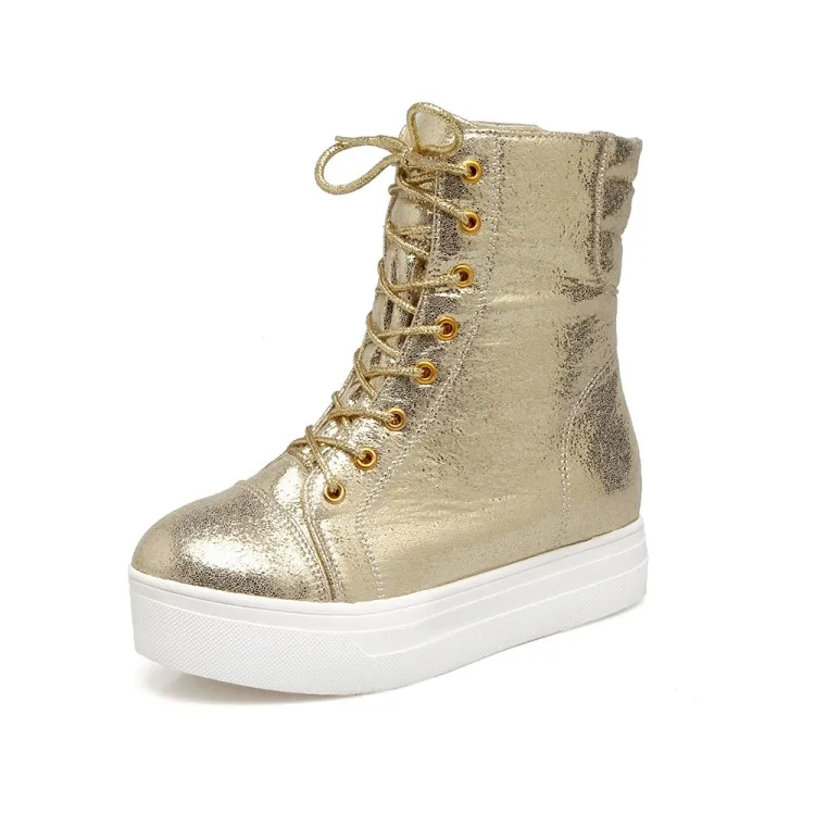 New Ladies Casual Lace Up Ankle Boots Fashion Gold Silver Black Women Sneakers 2018 Platform Shoes Woman Women's Winter Boots (12)