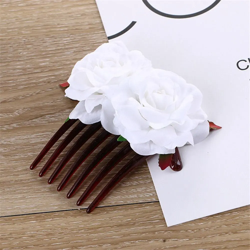 Горячая Мода для женщин и девушек Двойной Шелковый цветок розы расческа для волос зажим свадебные вечерние заколки для волос Инструменты для укладки волос