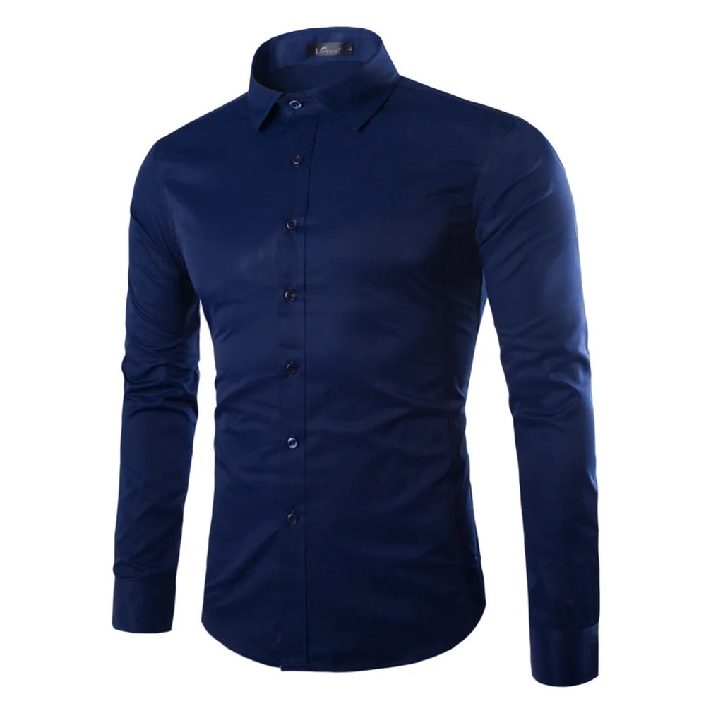 

Casual Male Shirts Design Pure color Long Sleeve Business Mens Slim Fit Fashion Dress Shirts Social Formal Plus Size M-5XL