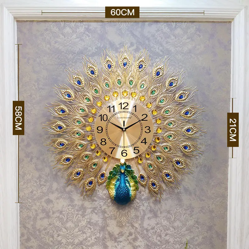 Европейские Роскошные Кварцевые креативные большие настенные часы, художественные золотые часы с изображением павлина, настенные современные дизайнерские настенные часы для гостиной - Цвет: 2