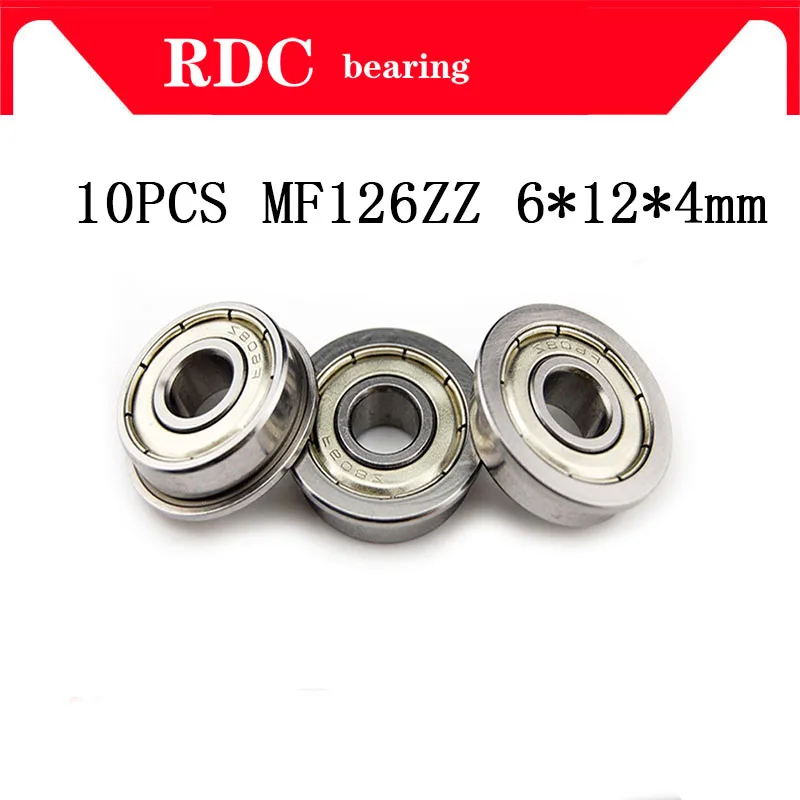 

10pcs ABEC-5 MF126ZZ MF126Z MF126 ZZ LF-1260 High quality 6x12x4 mm Steel Shielded Flange Flanged Bearing Radial Ball Bearings