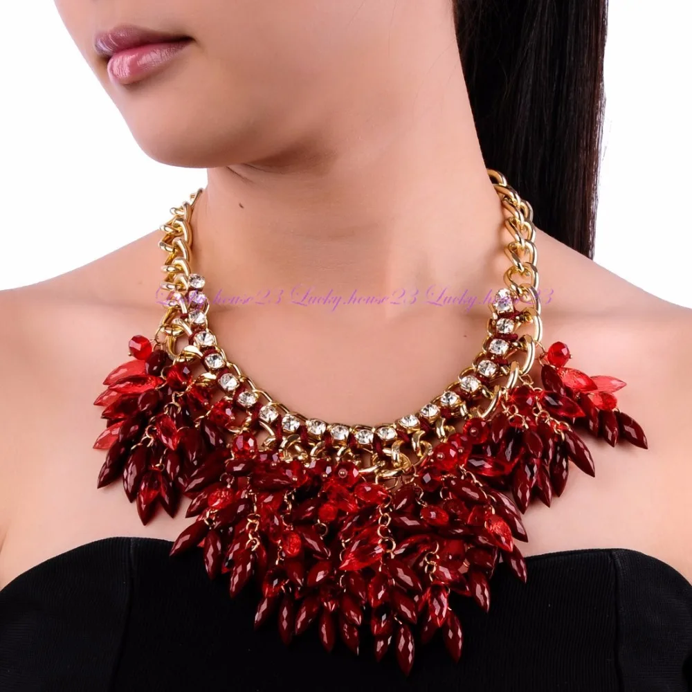 

NEW Fashion Cluster Multi-Color Crystal Resin Beads Bib Choker Pendant Necklace